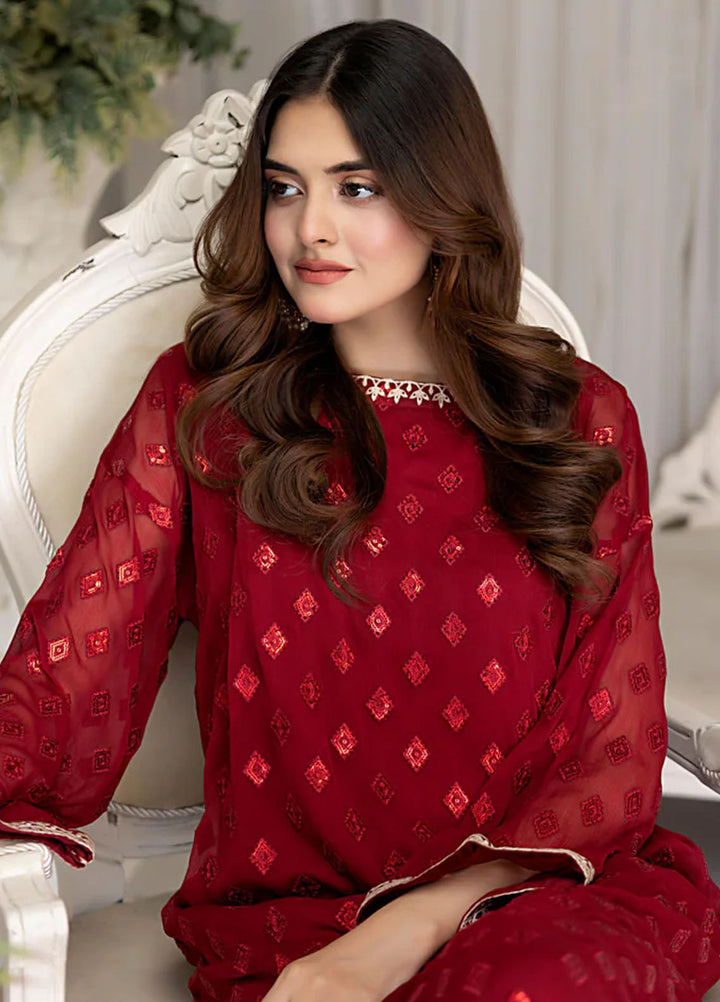 The Classic Fit by Cyanic Pret Embroidered Chiffon 2 Piece Suit Flamora
