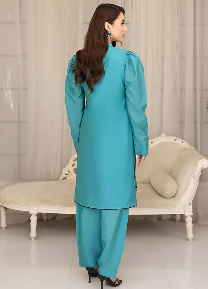 The Classic Fit by Cyanic Pret Embroidered Sheesha Silk 2 Piece Suit Azuria