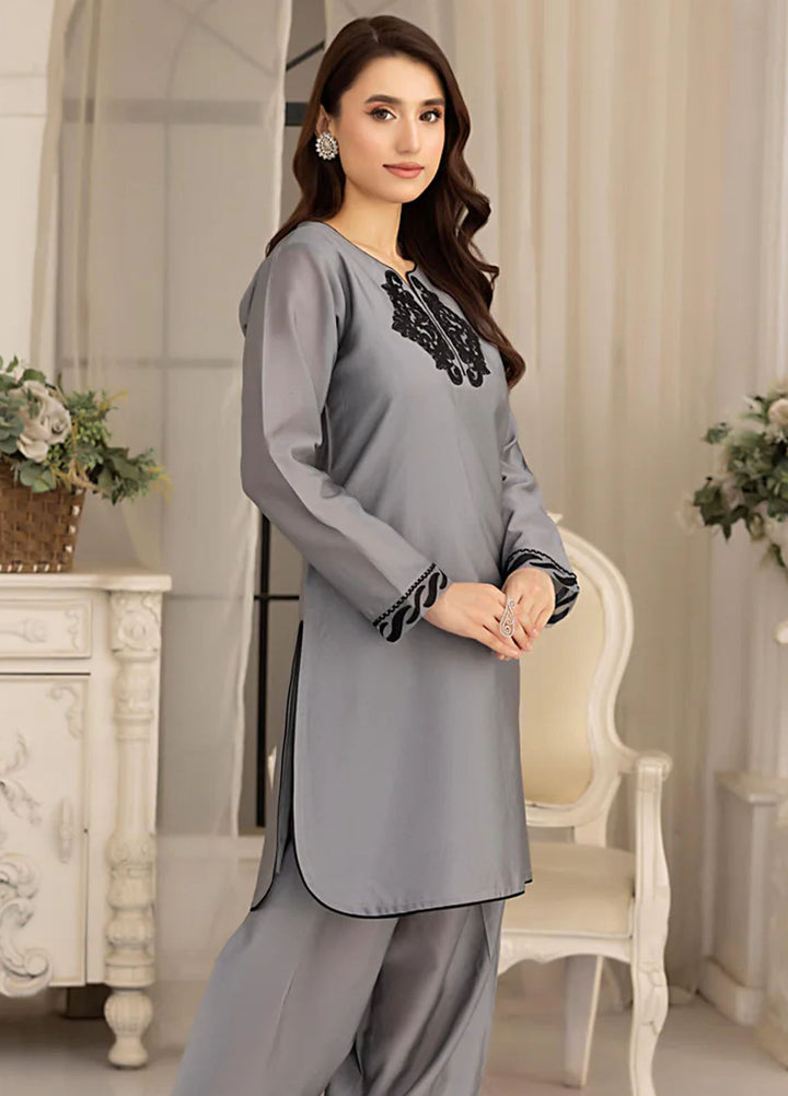 The Classic Fit by Cyanic Pret Embroidered Sheesha Silk 2 Piece Suit Grey Grace