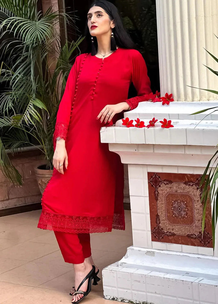 The Girl Store Pret Casual Georgette  2 Piece Suit Deep Red