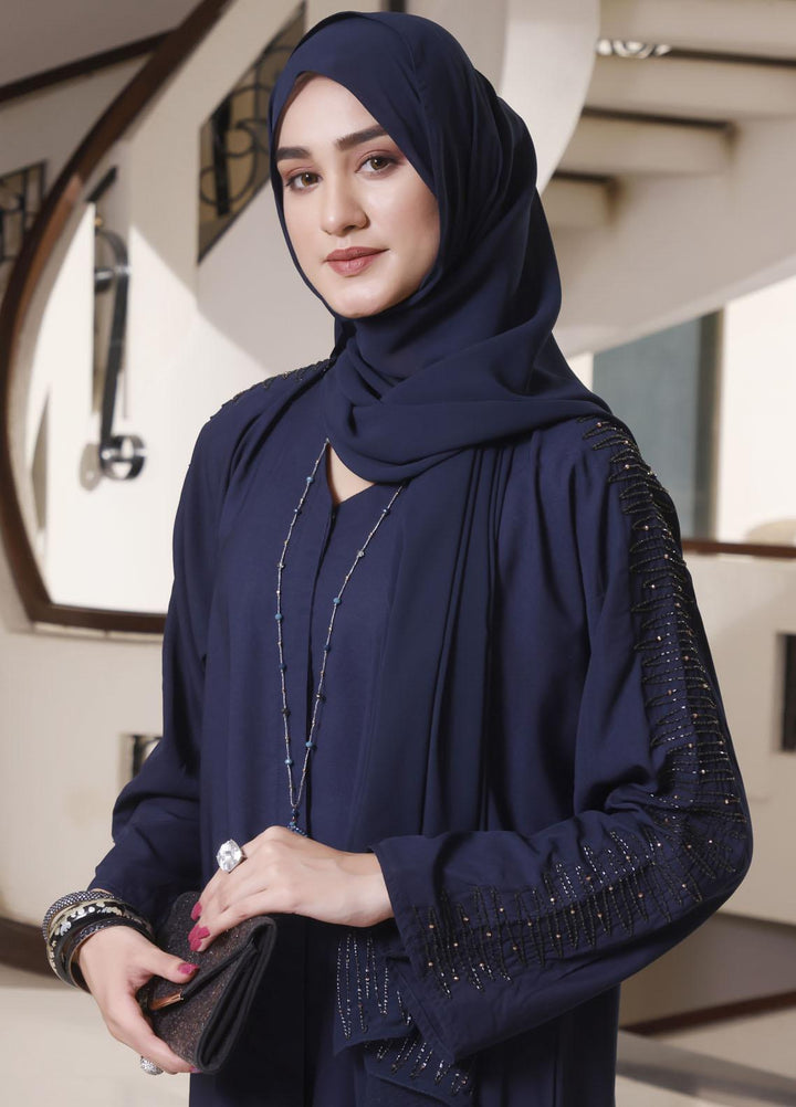 The Great Master (TGM) Front Open Nida Stitched Abaya TGM21A Blue Marble
