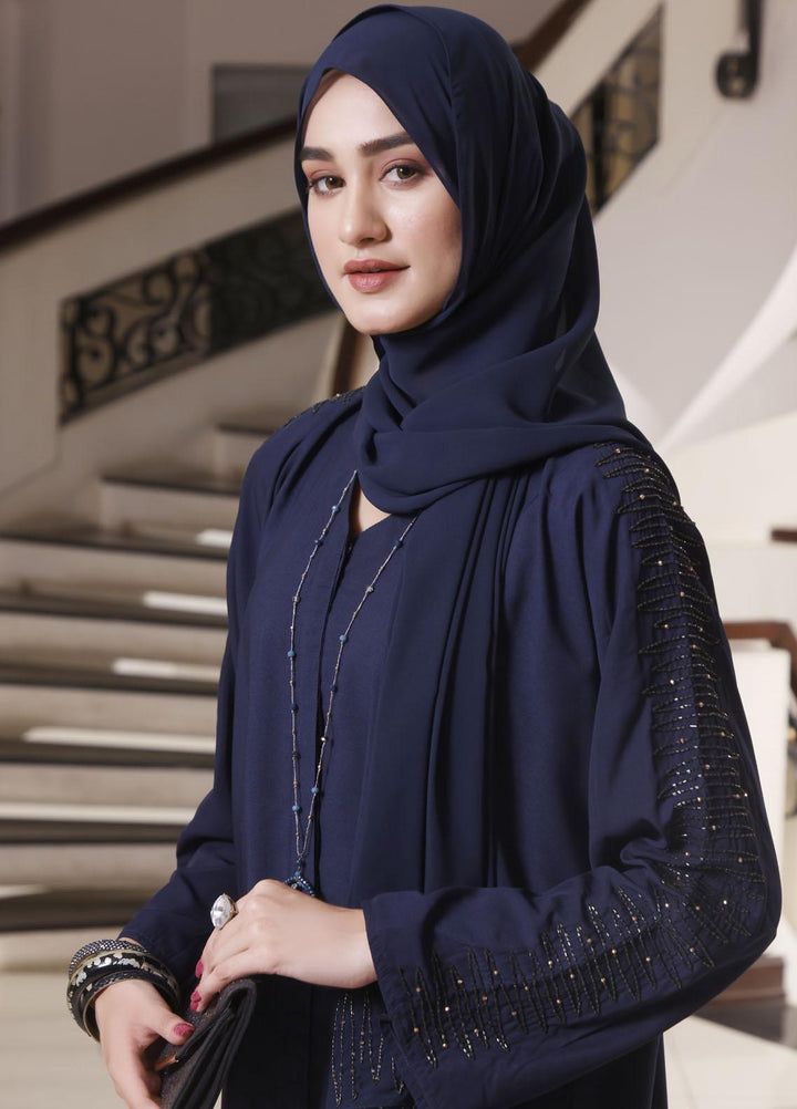 The Great Master (TGM) Front Open Nida Stitched Abaya TGM21A Blue Marble
