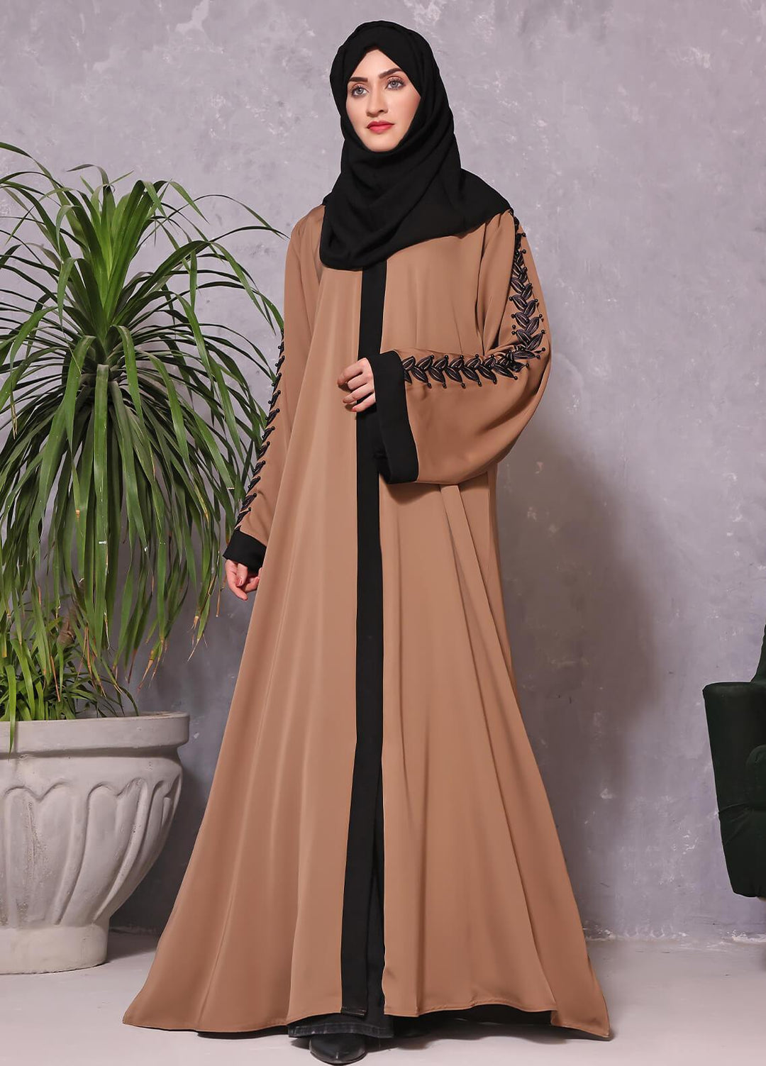 The Great Master (TGM)  Nida Embroidered Abaya Divine Brown