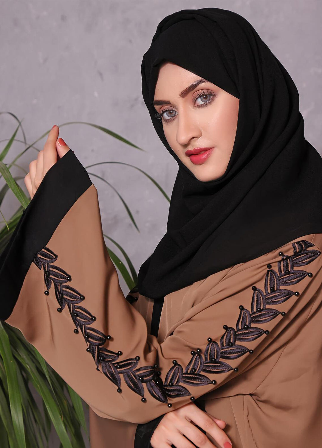 The Great Master (TGM)  Nida Embroidered Abaya Divine Brown