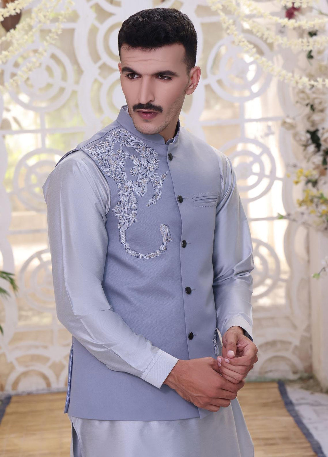 The Great Master (TGM) Jamawar Formal Waistcoat for Men - TGM22MW Blue Eclipse