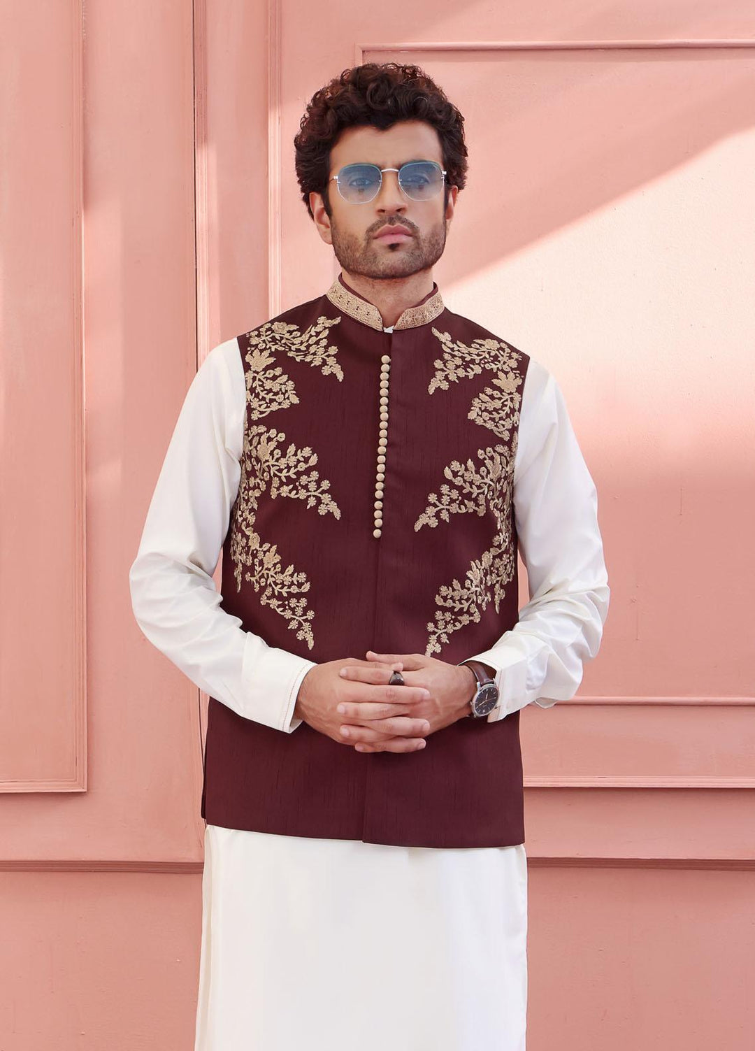 The Great Master (TGM) Raw Silk Festive Waistcoat for Men - Checkerberry