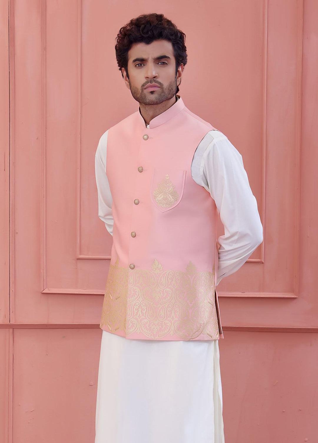 The Great Master (TGM) Shamoze Festive Waistcoat for Men - Orient Pink