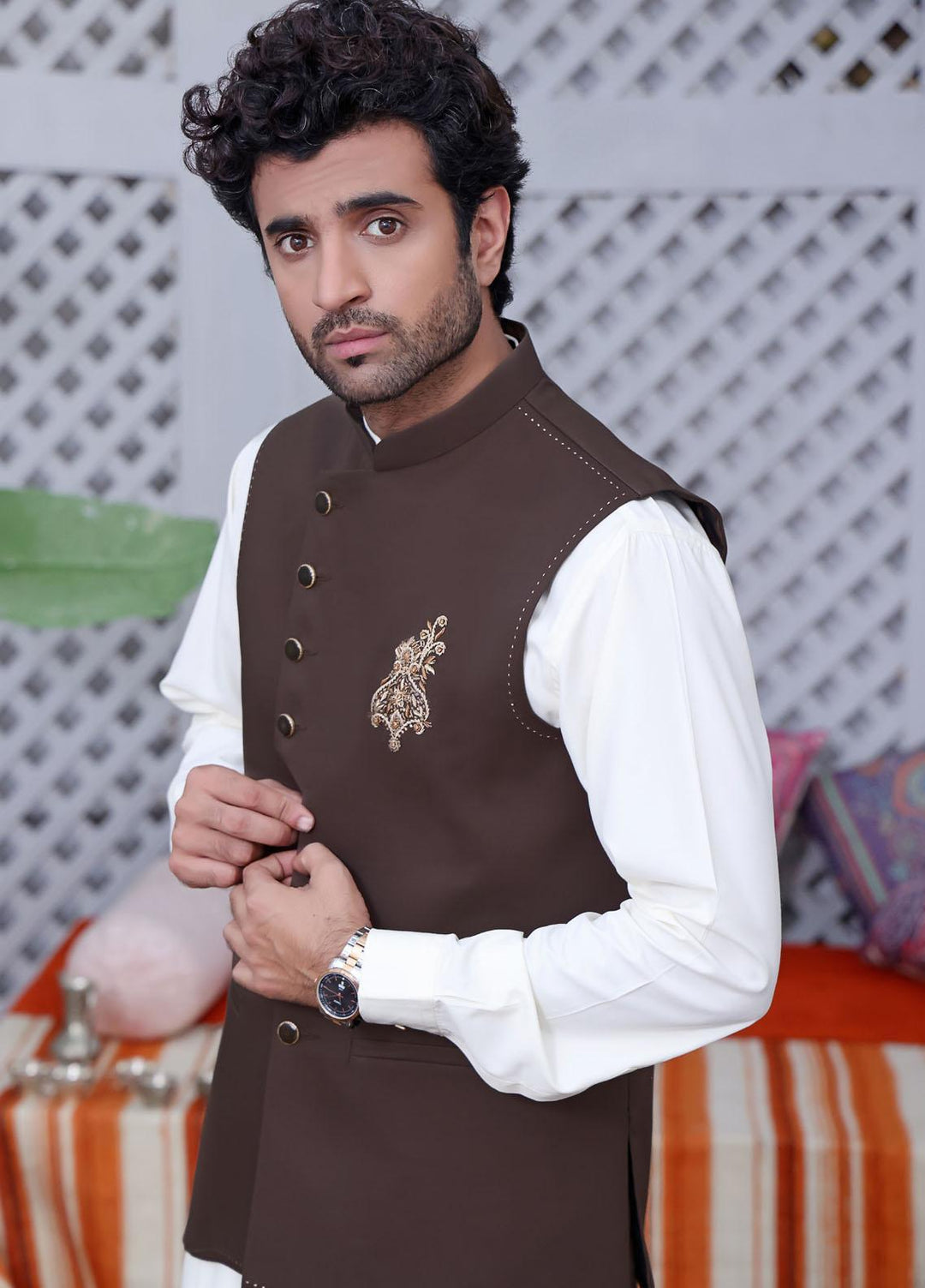 The Great Master (TGM) Suiting Festive Waistcoat for Men - Cologne Brown