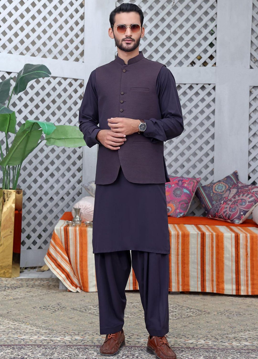 The Great Master (TGM) Jamawar Festive Waistcoat for Men - Wild Flag