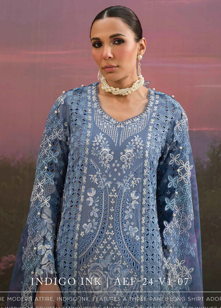 The Painted Garden by Afrozeh Embroidered Lawn Suit Unstitched 3 Piece AF24PG D-07 Indigo Ink - Summer Collection