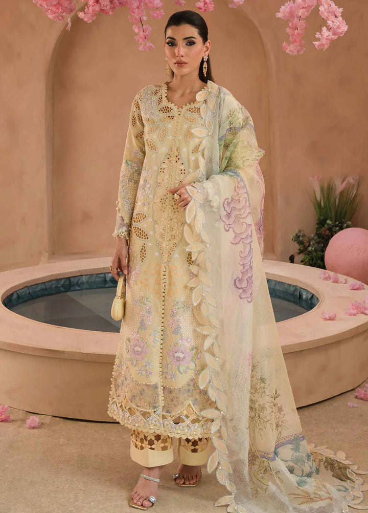 The Painted Garden by Afrozeh Embroidered Lawn Suit Unstitched 3 Piece AF24PG D-08 Sweet Saffron - Summer Collection