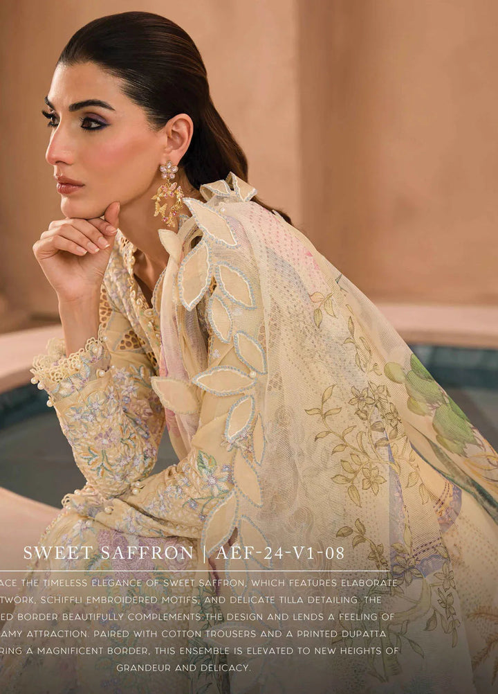 The Painted Garden by Afrozeh Embroidered Lawn Suit Unstitched 3 Piece AF24PG D-08 Sweet Saffron - Summer Collection