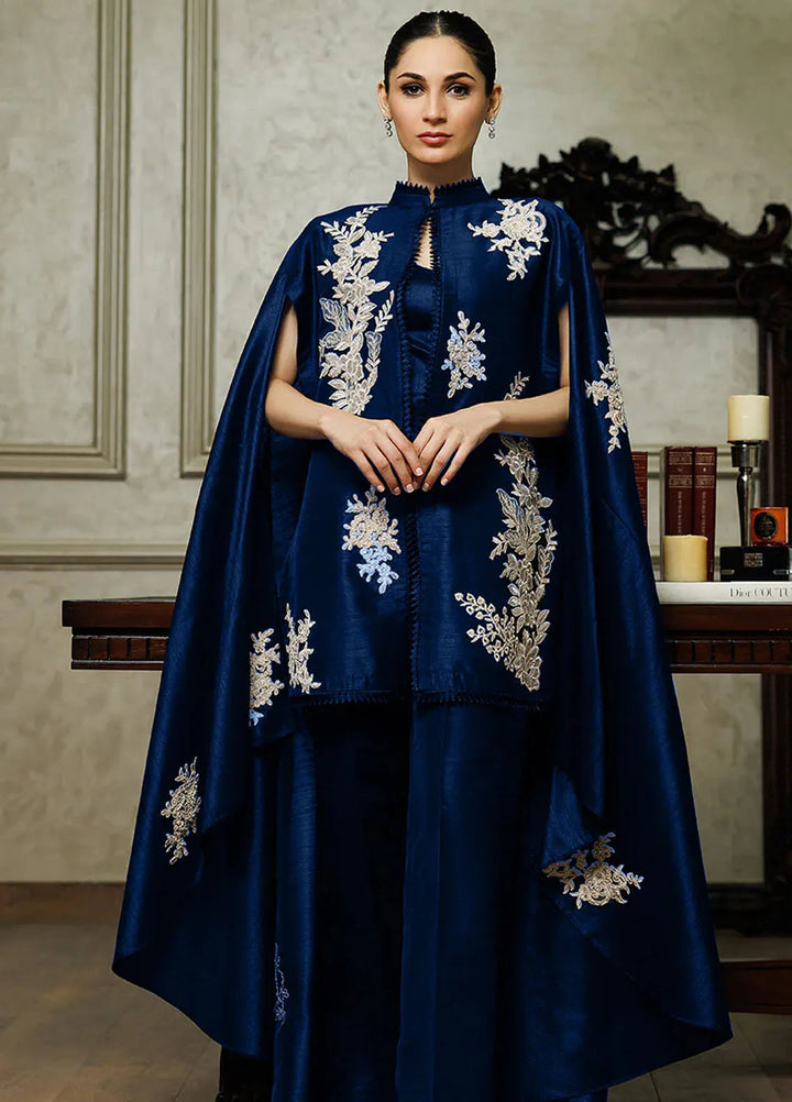 Threads And Motifs Pret Embroidered Raw Silk Dress 8725 - Navy