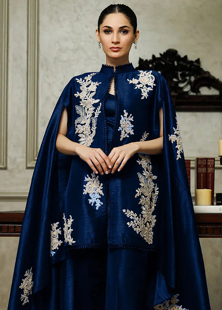 Threads And Motifs Pret Embroidered Raw Silk Dress 8725 - Navy