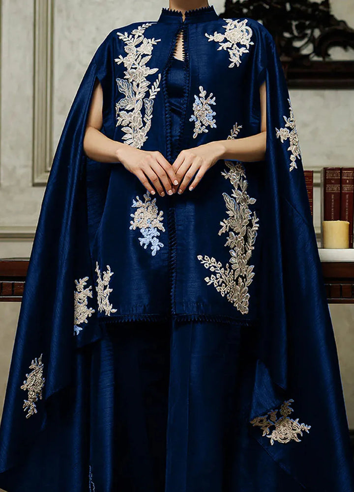 Threads And Motifs Pret Embroidered Raw Silk Dress 8725 - Navy