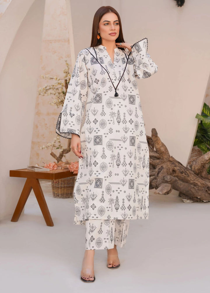Threads And Weaves Pret Printed Lawn 2 Piece Suit Classic White