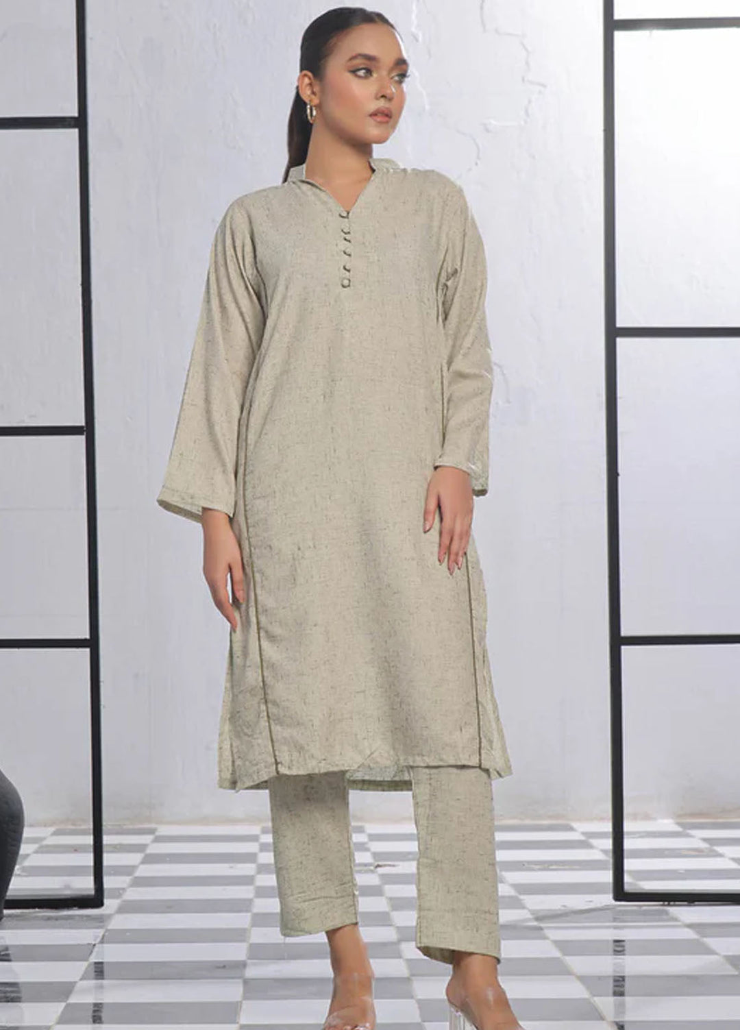 TNG Pret Plain Blended Cotton 2 Piece Suit Kalidaar Teal Olive