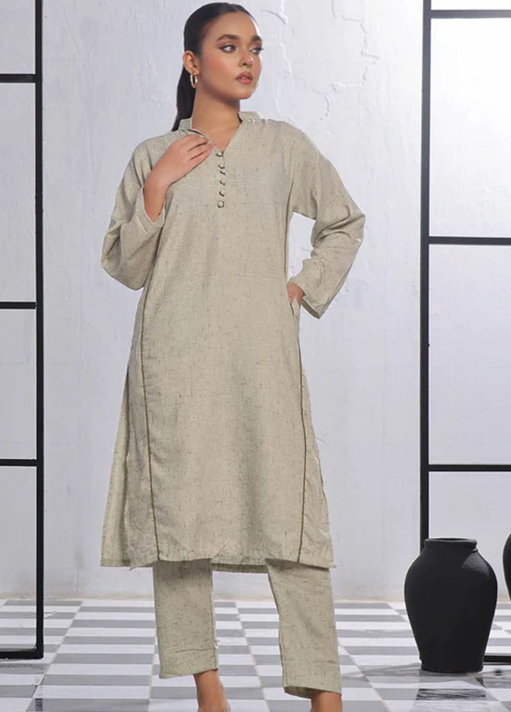 TNG Pret Plain Blended Cotton 2 Piece Suit Kalidaar Teal Olive