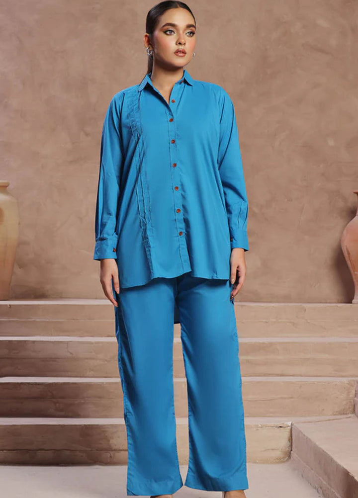 TNG Pret Plain Blended Cotton 2 Piece Suit Veena Ice Blue