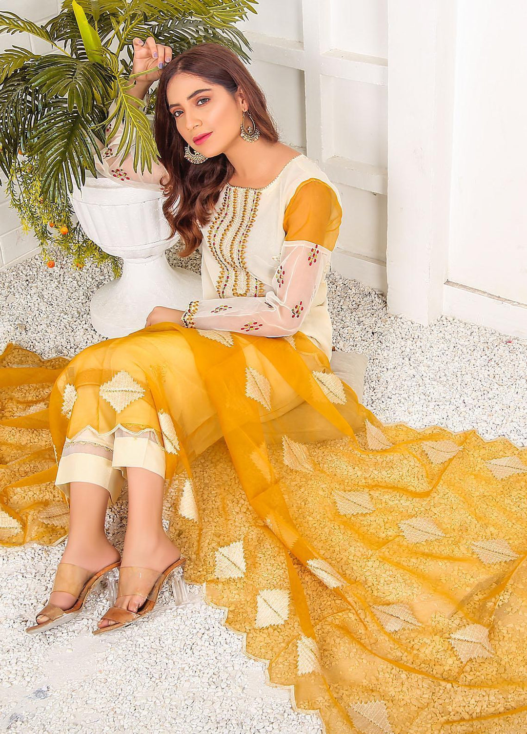 Top Notch Festive Pret  Organza 2 Piece Sunflower