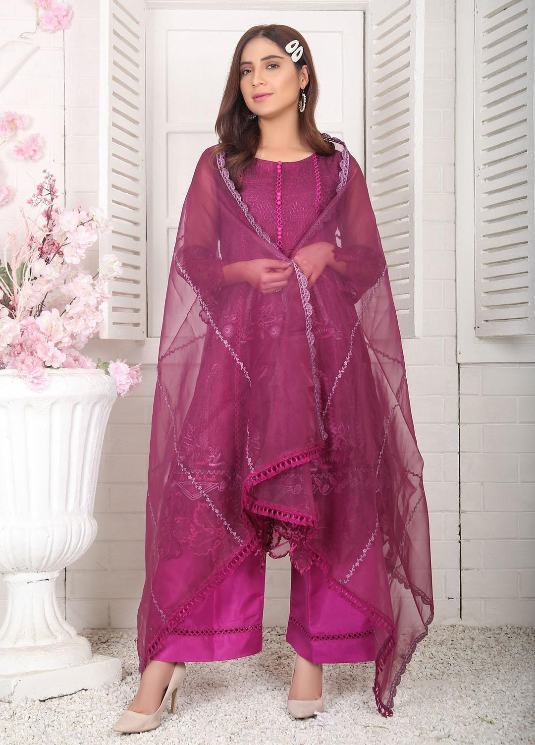 Top Notch Festive Pret  Organza 2 Piece Charoite