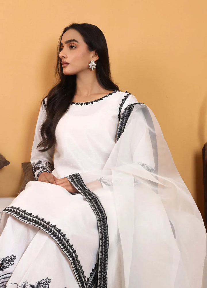 Topnotch Pret Embroidered Raw Silk 3 Piece Suit White Moonstone