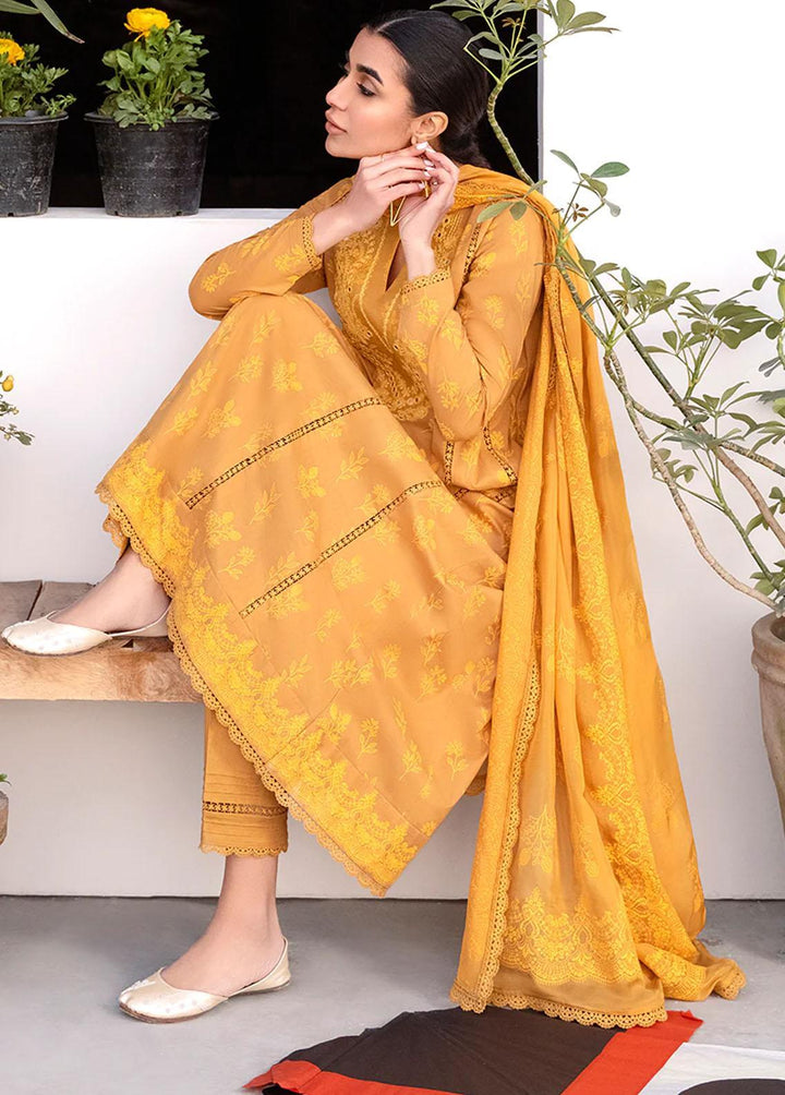 Uraan By Cross Stitch Embroidered Lawn Suits Unstitched 3 Piece CS23U Mustard Oriane - Premium Collection
