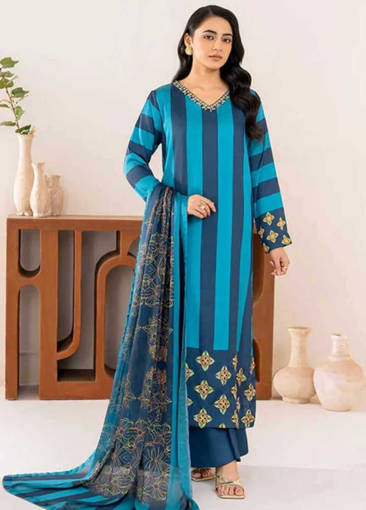 Velora by Stitch Vibes Pret Printed Charmeuse 3 Piece Suit Mystic Blue