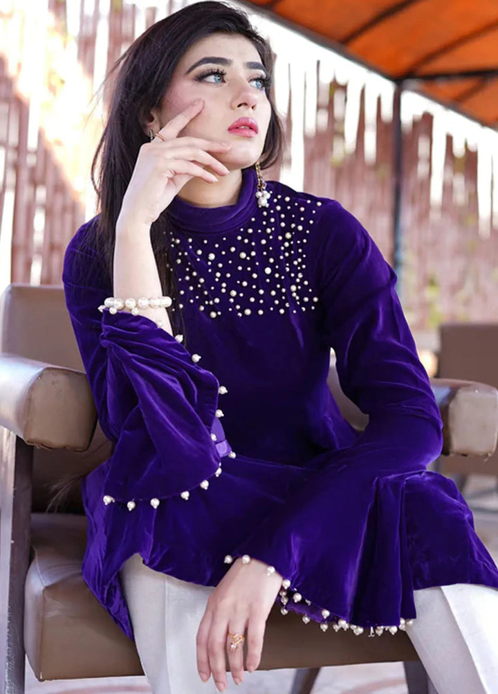 Velora by Stitch Vibes Pret Solid Velvet 1 Piece Suit Velvet Peplum