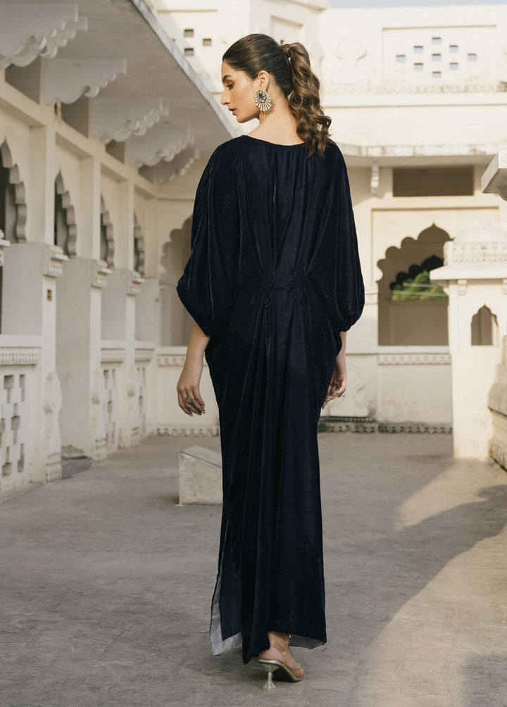 Naayas Pret Embroidered Velvet Kaftan Blue Moose