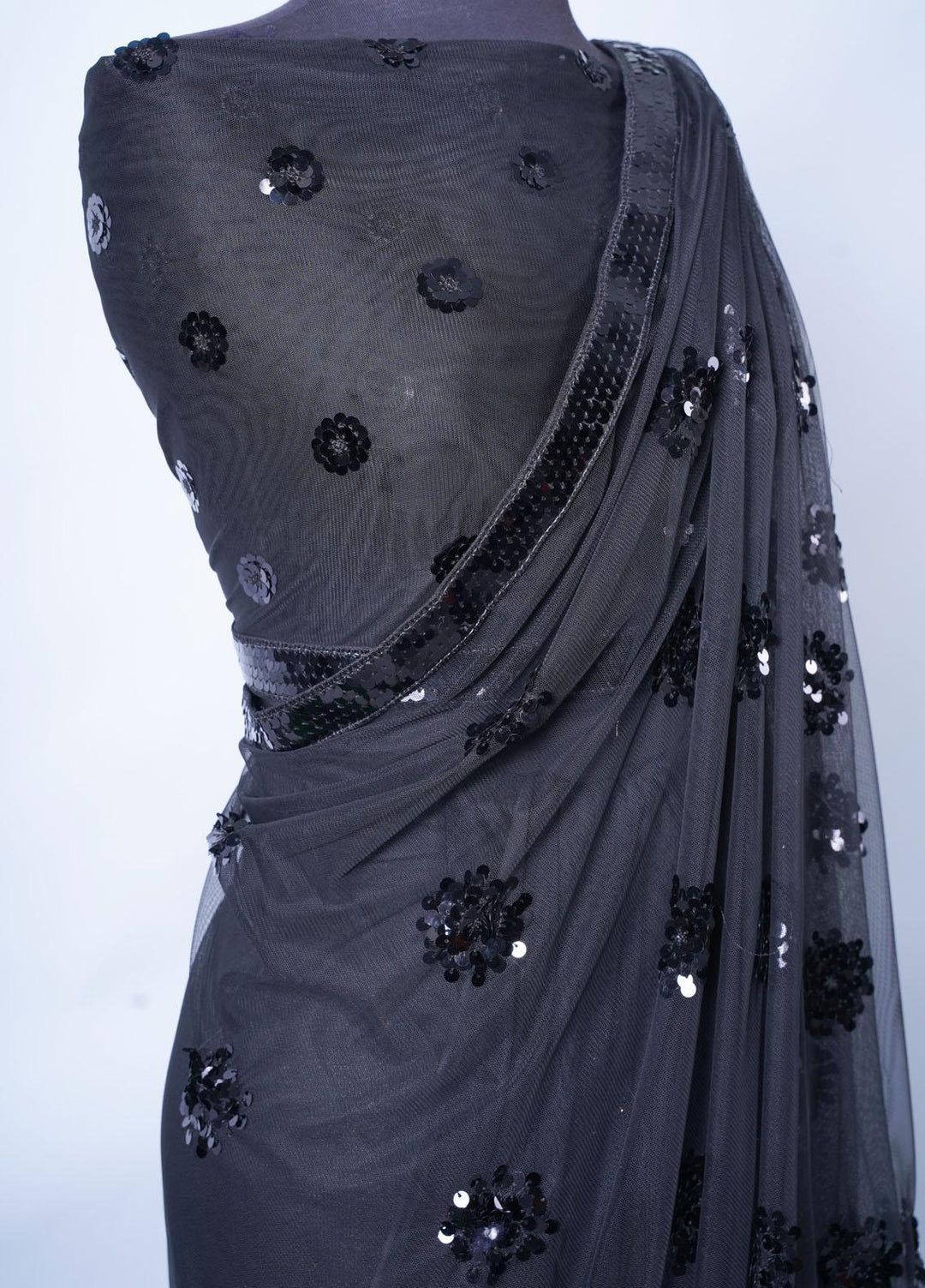Vibgyor Fashion Embroidered Net  Unstitched Saree S1-C2-23U Chakra Black - Festive Collection
