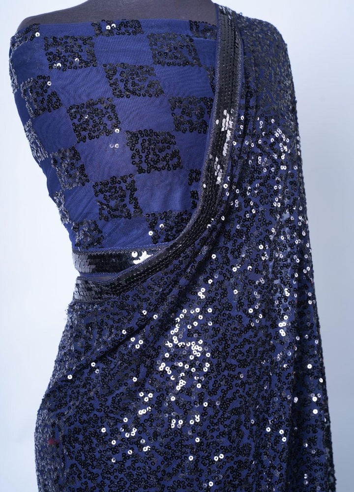 Vibgyor Fashion Embroidered Net  Unstitched Saree S2-C1-23U Sequin Blue - Festive Collection