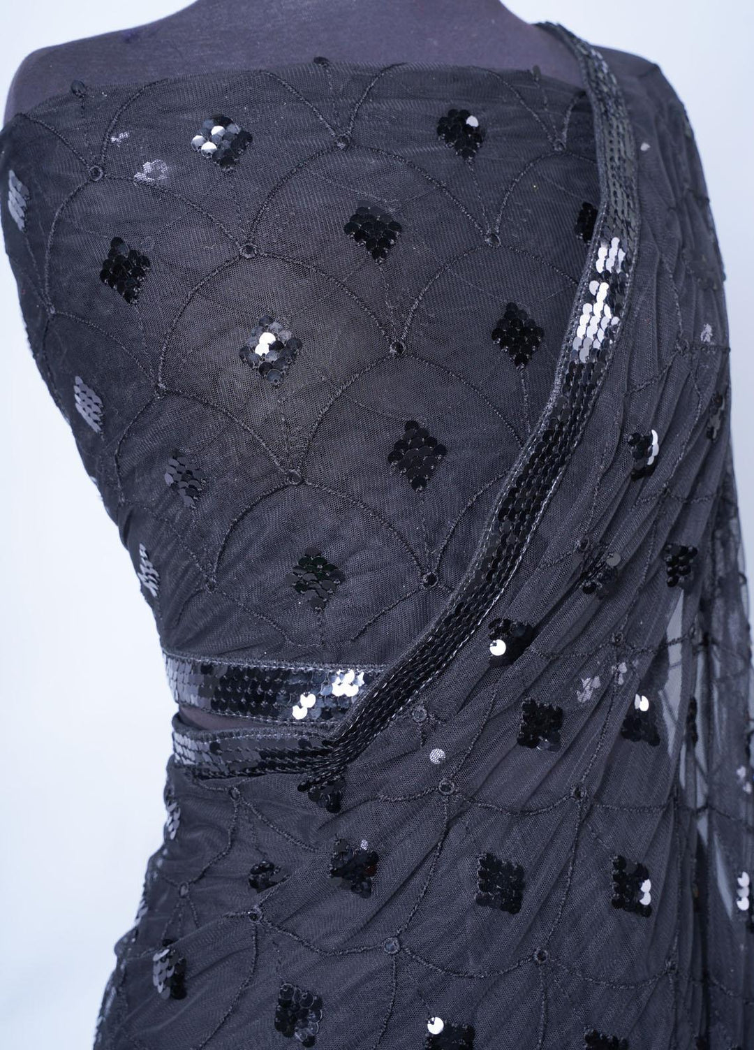 Vibgyor Fashion Embroidered Net  Unstitched Saree S4-23U Mihrab Black - Festive Collection