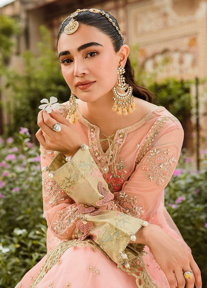 Trousseau By Vitalia Embroidered Net Suits Unstitched 4 Piece VT22T Camellia Pink - Wedding Collection