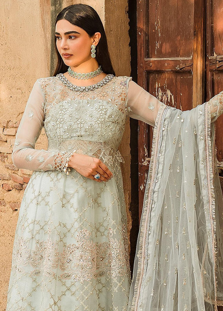 Trousseau By Vitalia Embroidered Organza Suits Unstitched 4 Piece VT22T Cashmere Blue - Wedding Collection