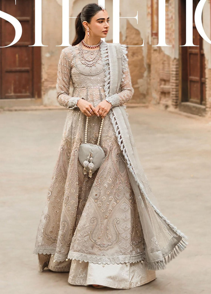 Trousseau By Vitalia Embroidered Organza Suits Unstitched 4 Piece VT22T Dove - Wedding Collection