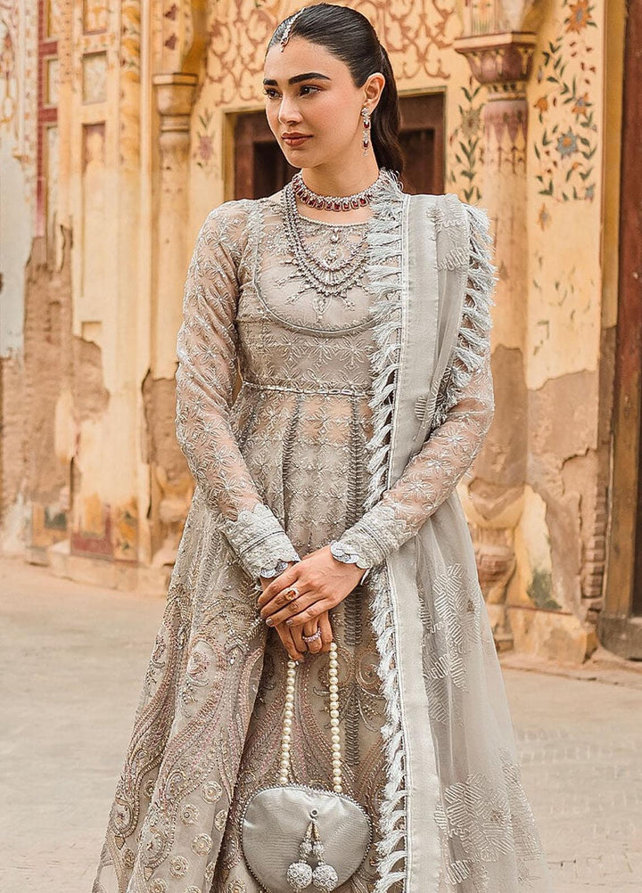 Trousseau By Vitalia Embroidered Organza Suits Unstitched 4 Piece VT22T Dove - Wedding Collection