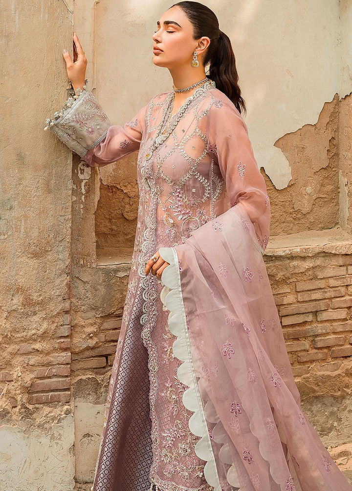 Trousseau By Vitalia Embroidered Organza Suits Unstitched 4 Piece VT22T Heather - Wedding Collection