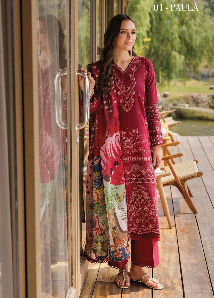 Xenia Embroidered Lawn Suit Unstitched 3 Piece XE25LL D-01 Paula - Summer Collection