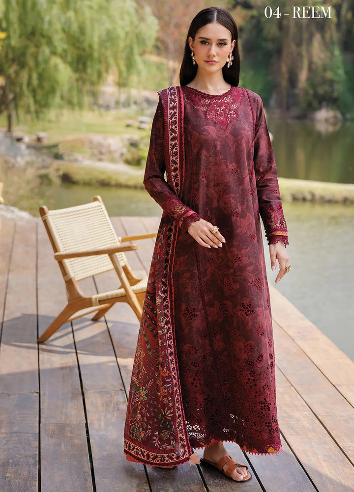 Xenia Embroidered Lawn Suit Unstitched 3 Piece XE25LL D-04 Reem - Summer Collection