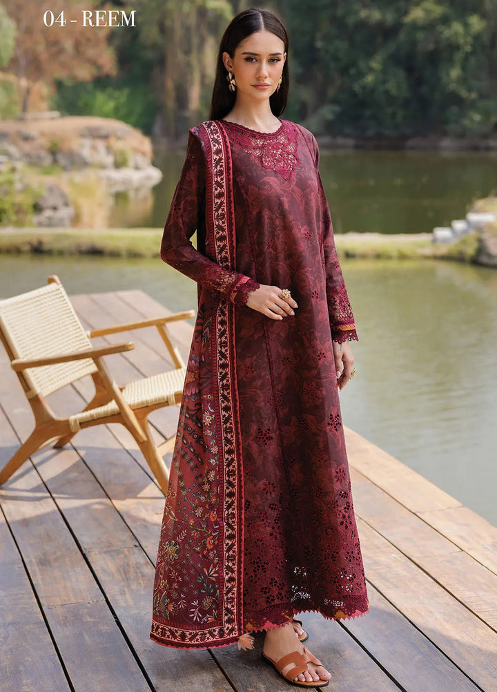 Xenia Embroidered Lawn Suit Unstitched 3 Piece XE25LL D-04 Reem - Summer Collection