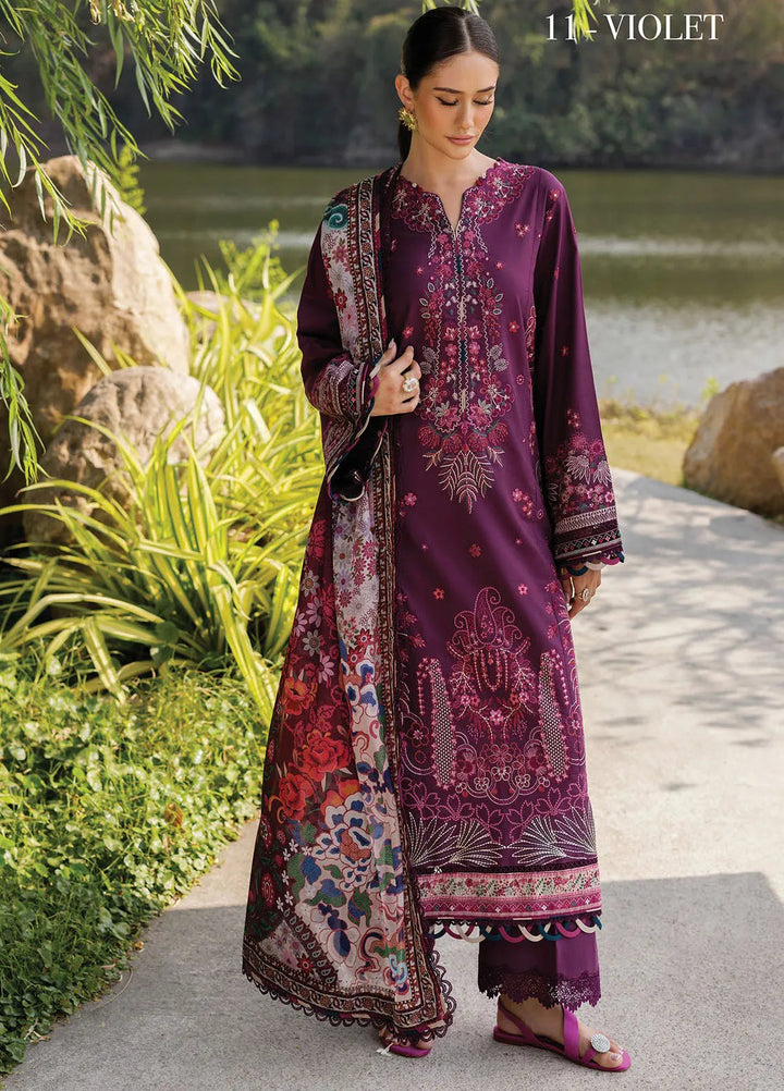 Xenia Embroidered Lawn Suit Unstitched 3 Piece XE25LL D-11 Violet - Summer Collection