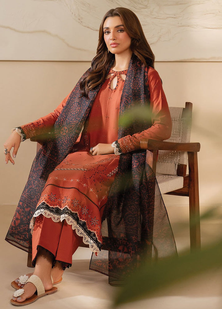 Xenia Embroidered Lawn Suits Unstitched 3 Piece XE25UL D-03 Rustic - Summer Collection