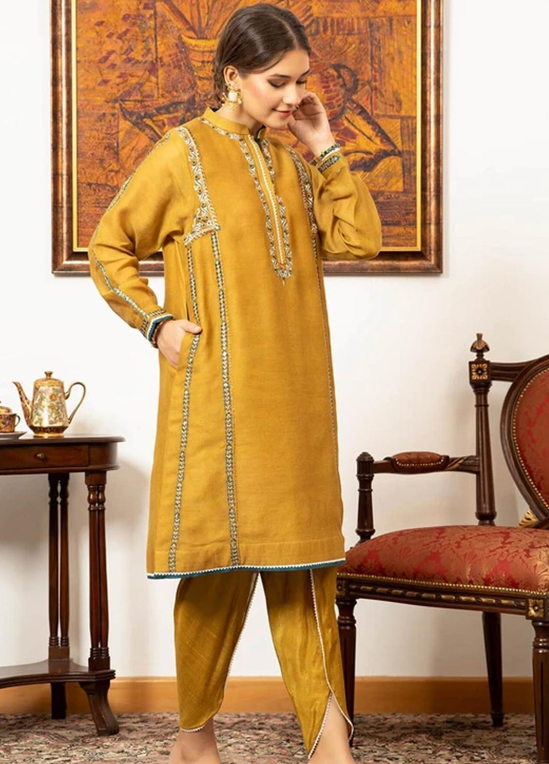 Zaaviay Pret Luxury Khaadi Net 2 Piece ZV21LP ZPR-042 Marigold
