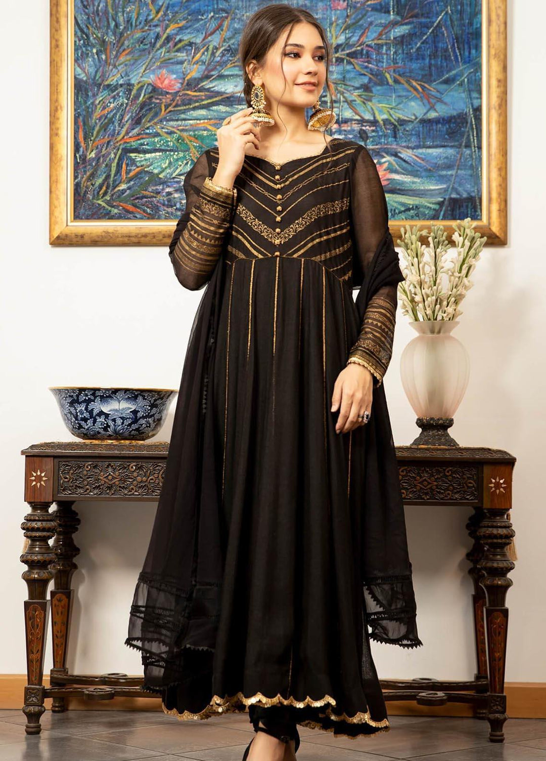 Zaaviay Pret Luxury Khaadi Net 3 Piece ZV21LP ZPR-044 Night Fall