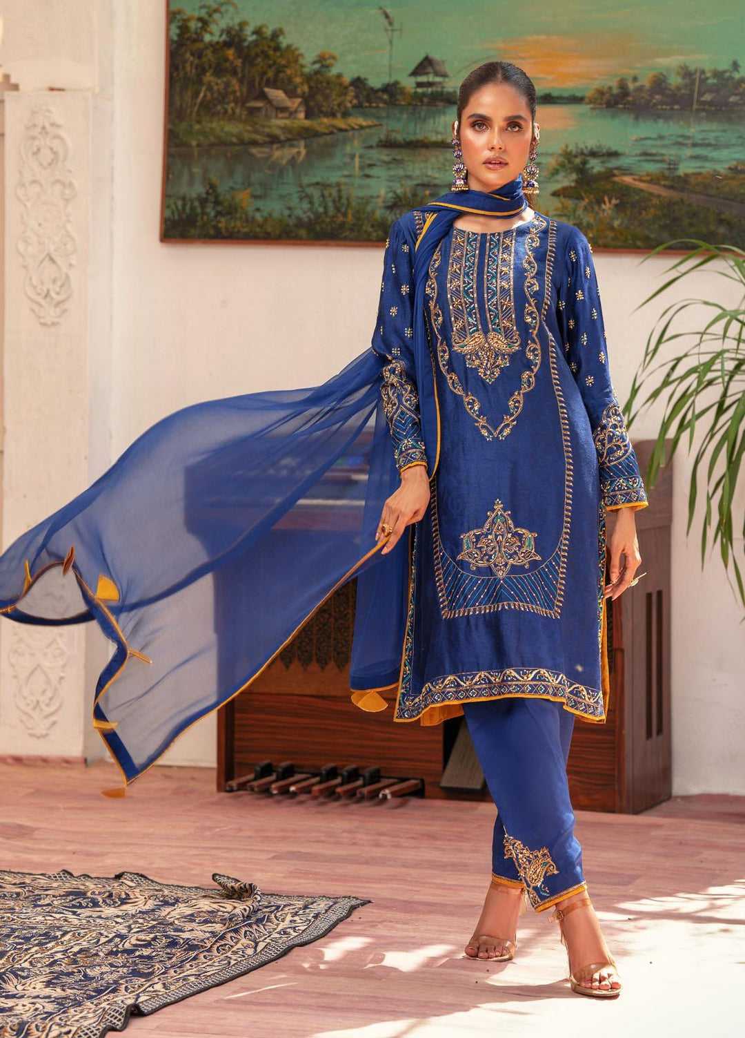 Zaaviay Festive Pret Jacquard 3 Piece Suit ZV22PE ZEC22- 001 Deniz