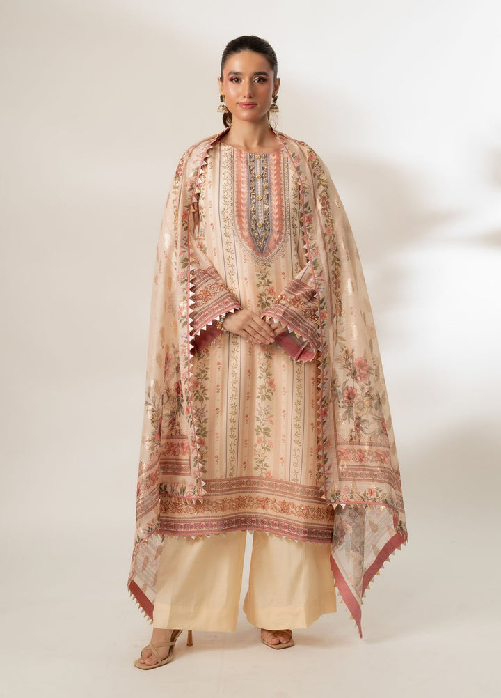 Zaaviay Pret Embroidered Chudnri Lawn 3 Piece Suit Beige Bliss