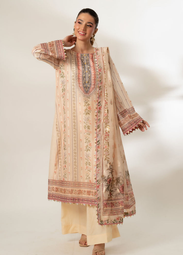 Zaaviay Pret Embroidered Chudnri Lawn 3 Piece Suit Beige Bliss
