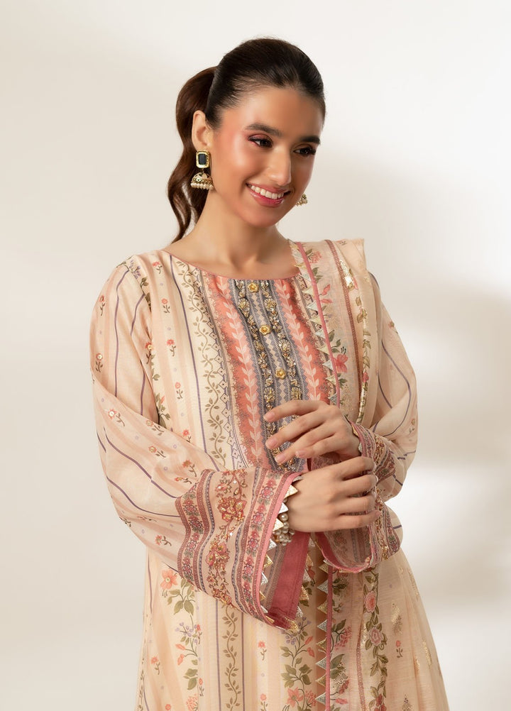 Zaaviay Pret Embroidered Chudnri Lawn 3 Piece Suit Beige Bliss
