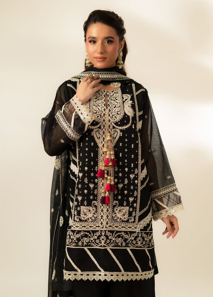 Zaaviay Pret Embroidered Cotton Net 3 Piece Suit Black Opal